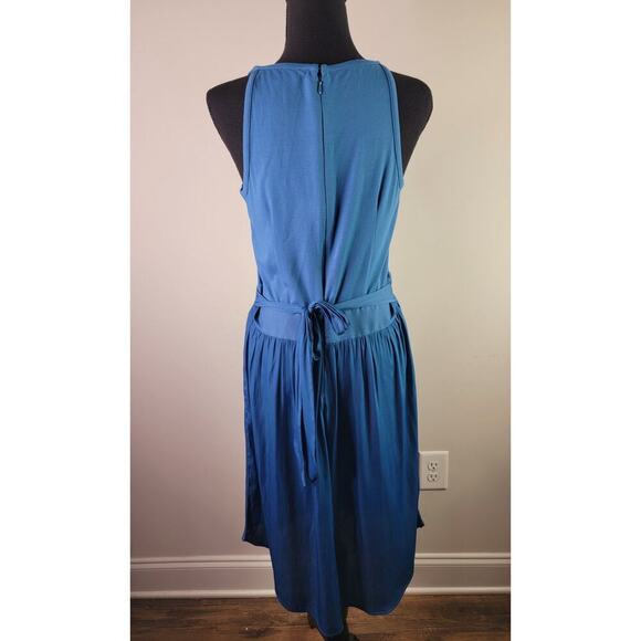 LOFT Blue Racer Sleeveless Flare Dress Front Tie with Pockets Sz 8P - Picture 3 of 5